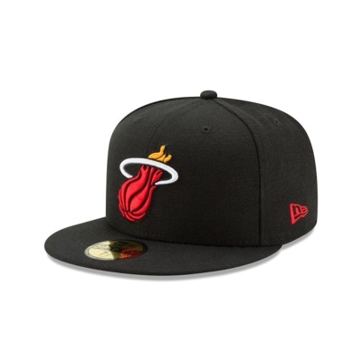 Black Miami Heat Hat - New Era NBA Team Color 59FIFTY Fitted Caps USA9735184